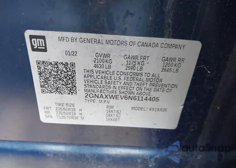 2022 Chevrolet Equinox Awd Rs from USA, damaged, VIN 2GNAXWEV6N6114405